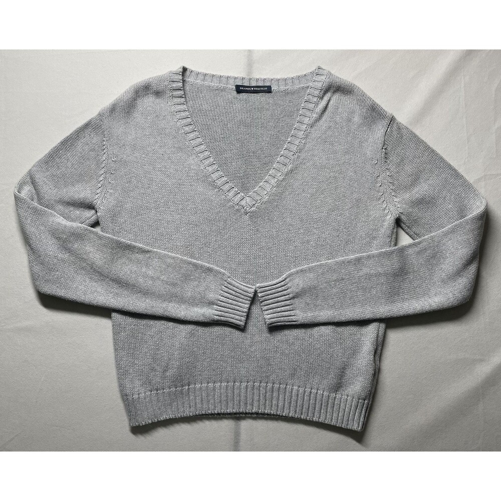 Brandy Melville Women's Gray V-Neck Sweater One Size